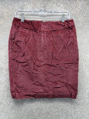 L.L.Bean Skirt Womens 6 Red Houndstooth Tweed Pencil Lined Stretch Pockets